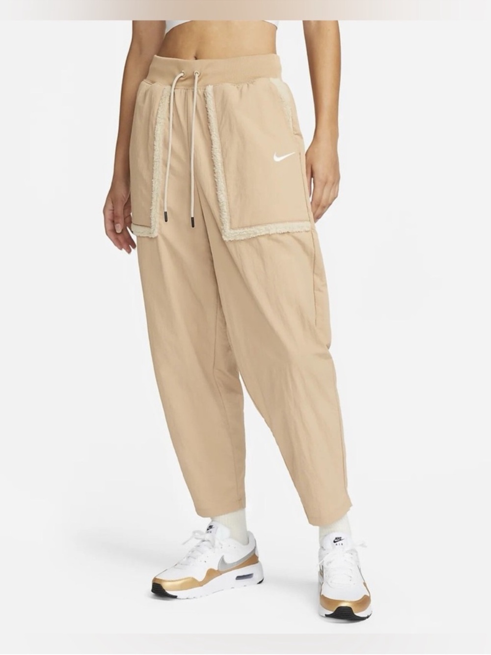 Nike sportswear teddy fleece Women's Beige Hemp Cargo Jogger Pants Sz small